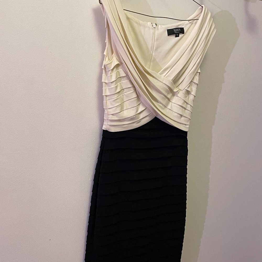 Tadashi Shoji White and Black Cocktail Dress, Size Small